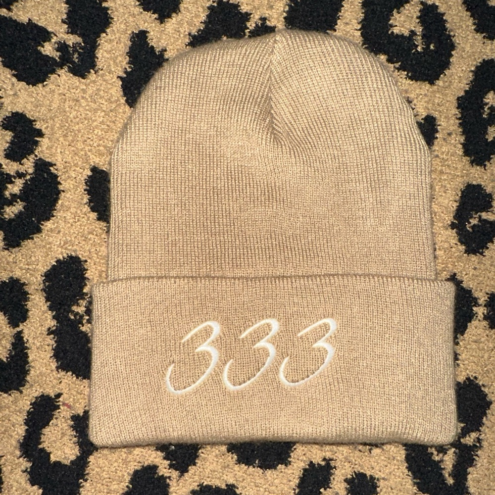 Angel Numbers 333 Tan Beanie